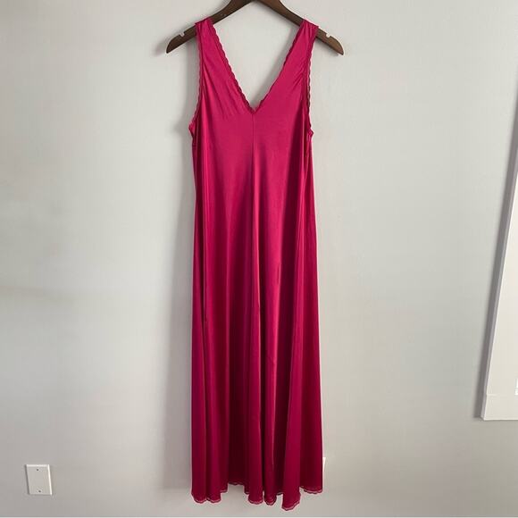 Vanity Fair | Vintage Raspberry Red Night Gown Intimates Maxi Slit Nighty Dress - Picture 2 of 8